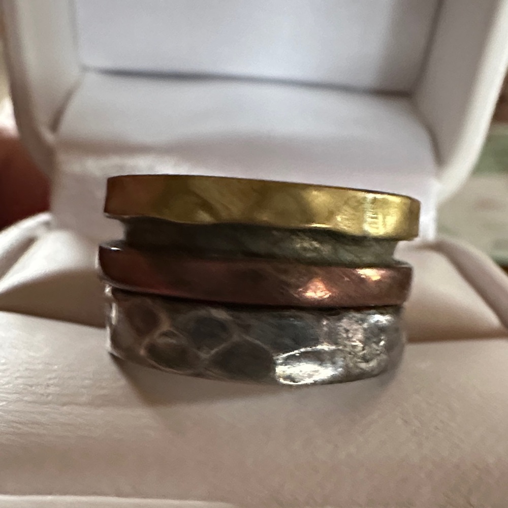 Sundance Stacked Mixed Metal Hammered Rings - Gold, Rose, Silver Tones